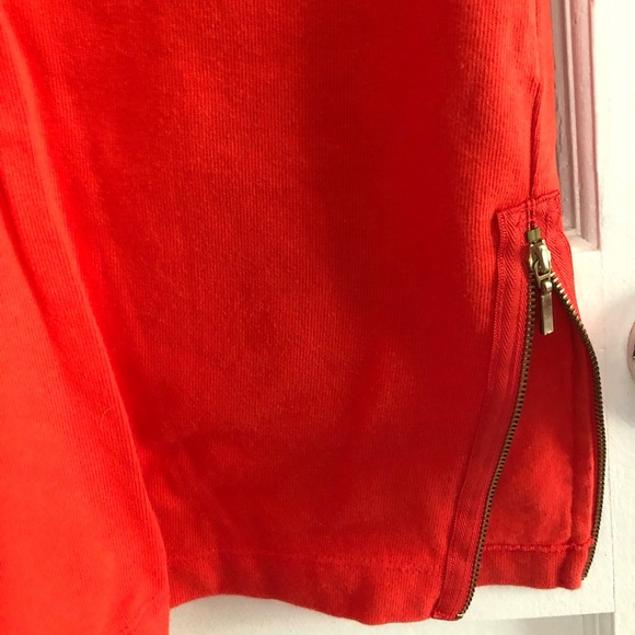 Red-Orange 3/4-Length Sleeve Sweater Dress with Zipper Details - Picture 4 of 7